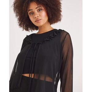 Simply Be Black Mesh Ruffle Tie Cardigan Black 12 Female