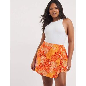 Simply Be Lightweight Woven Frill Skort Orange Print 10 Female