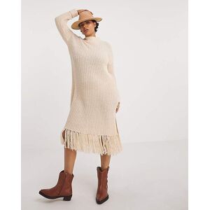 Simply Be Cream Fringe Knitted Midi Dress Cream 16/18 Female