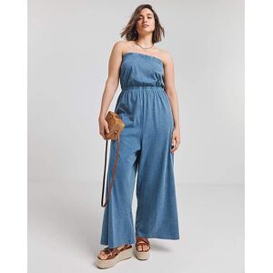 Simply Be Blue Acid Wash Cotton Jersey Jumpsuit Blue 20 Female