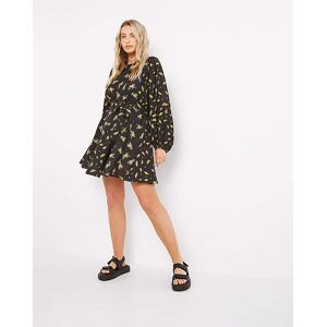 Simply Be Black Floral Print Belted Skater Dress Mixed 18 Female