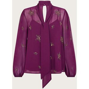 Monsoon Selena Pussybow Blouse Purple 12 Female