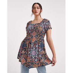 Joe Browns Paisley Crinkle Bardot Tunic Blue Multi-Coloured 12 Female