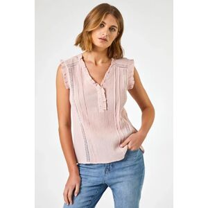 Roman Ruffle Detail Cotton Crinkle Top in Light Pink 20 female