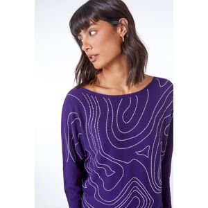 Roman Embellished Linear Print Jumper in Purple 10 female