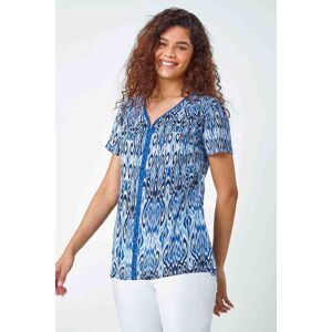 Roman Aztec Print Bobble Trim T-Shirt in Blue 20 female