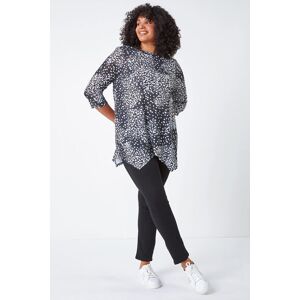 Roman Curve Curve Animal Print Tunic Stretch Top in Charcoal 20 female