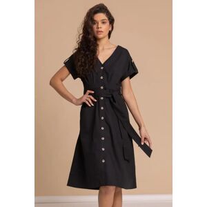 Roman Cotton Belted Midi Shirt Dress in Black 20 female