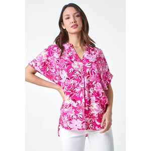 Roman Floral Print Pleat Front Overshirt in Pink 18 female