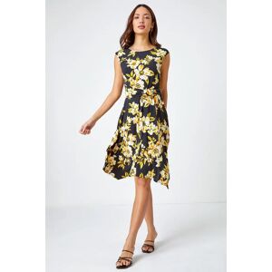 Roman Textured Floral Print Tie Dress in Yellow - Size 14 14 female