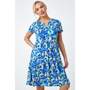 Roman Petite Roman Originals Petite Tiered Floral Stretch T-Shirt Dress in Turquoise - Size 10 10 female
