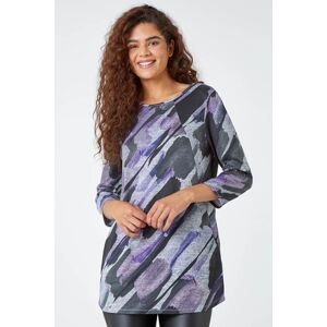 Roman Abstract Print Pocket Detail Tunic Stretch Top in Purple 12 female