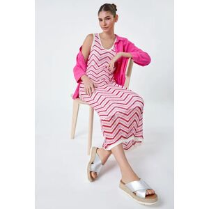 Roman Zig Zag Crochet Knit Midi Dress in Pink - Size 18 18 female
