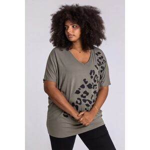 Roman Curve Curve Embellished Animal Print T-Shirt in Khaki 3032 female