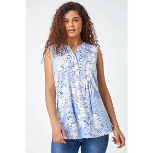 Roman Floral Pintuck Stretch Vest Top in Light Blue 20 female