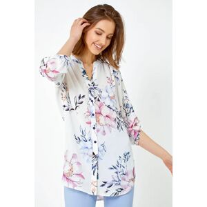 Roman Floral Print Longline Blouse in Ivory 14 female