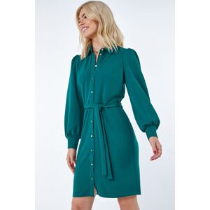 Dusk Fashion Button Through Belted Shirt Dress in Green 14 female