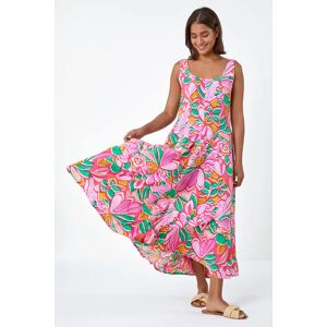 Roman Floral Print Panelled Midi Dress in Pink - Size 14 14 female