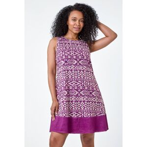 Roman Petite Roman Originals Petite Aztec Print Contrast Hem Dress in Aubergine - Size 14 14 female