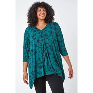 Roman Curve Curve Tie Back Floral Tunic Stretch Top in Green 18 female