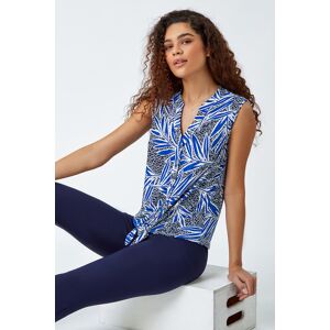 Roman Textured Palm Print Stretch Blouse in Royal Blue 18 female