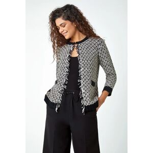 Roman Frayed Edge Patch Pocket Knit Cardigan in Black 20 female