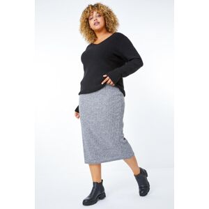 Roman Curve Curve Ribbed Pull On Midi Skirt in Dark Grey 2628 female