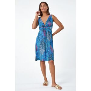 Roman Abstract Floral Stretch Jersey Dress in Blue - Size 16 16 female