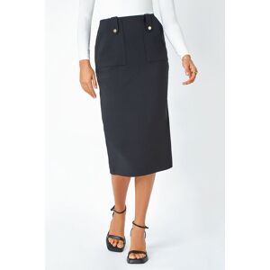 Roman Ribbed Pocket Detail Midi Stretch Skirt in Black 14 female