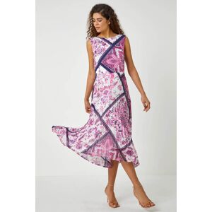 Roman Paisley Scarf Print Pleated Midi Dress in Pink - Size 14 14 female