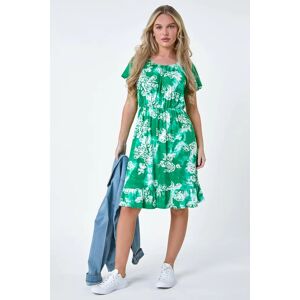 Roman Petite Roman Originals Petite Abstract Floral Stretch Frill Dress in Green - Size 14 14 female