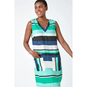 Roman Striped Cotton Blend Shift Dress in Mint - Size 14 14 female