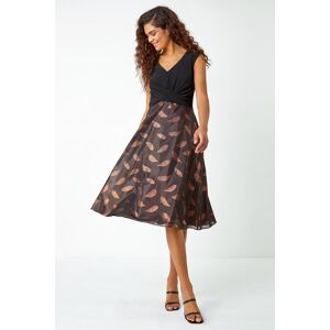 Roman Metallic Feather Print Skater Dress in Bronze - Size 16 16 female