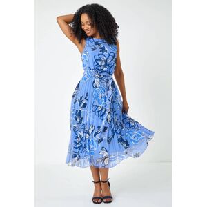 Roman Petite Roman Originals Petite Floral Print Pleated Midi Dress in Blue - Size 10 10 female