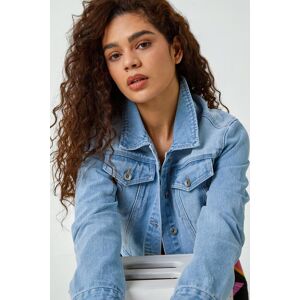 Roman Cropped Cotton Denim Jacket in Light Denim 20 female