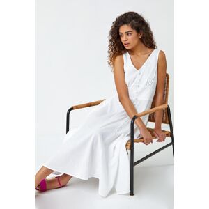 Roman Button Detail Cotton Midi Dress in White 20 female