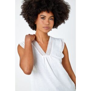 Roman Sleeveless Lace Trim Cotton Top in Ivory 20 female