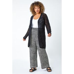 Roman Curve Curve Crochet Longline Cardigan in Black 18 female