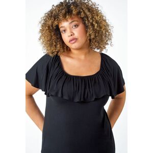 Roman Curve Curve Plain Bardot Stretch Top in Black 20 female