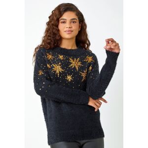 Roman Sequin Embellished Fluffy Star Jumper in Black 12 female