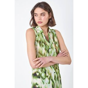 Roman Abstract Print Sleeveless Button Blouse in Green 18 female