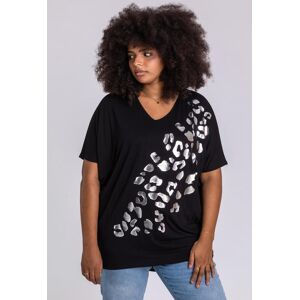 Roman Curve Curve Embellished Animal Print T-Shirt in Black 3032 female