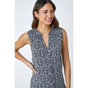 Roman Printed Button Through Jersey Blouse in Black 10 female