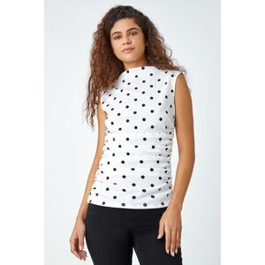 Roman Polka Dot Ruched Stretch Top in Black 20 female