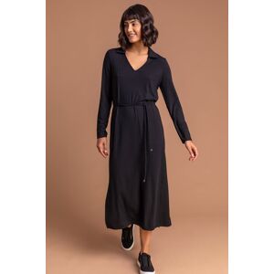 Roman Ribbed Detail Belted Shirt Dress in Black 14 female