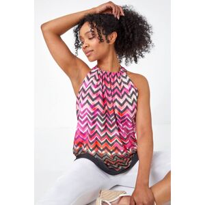 Roman Petite Petite Zig Zag Print Halterneck Top in Pink 18 female