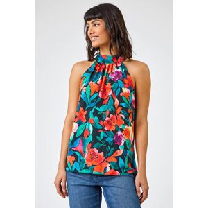 Roman Floral Print Tie Detail Blouse in Black 10 female