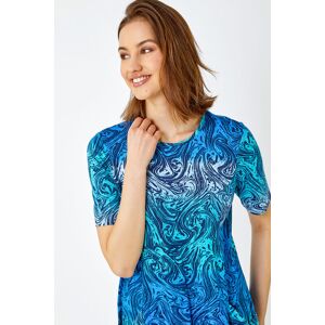 Roman Swirl Print Stretch Tunic Pocket Top in Blue 20 female