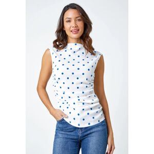 Roman Polka Dot Ruched Stretch Top in Blue 14 female