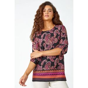 Roman Paisley Border Print Tunic Stretch Top in Red 14 female